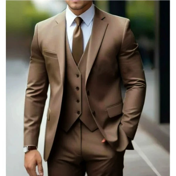 Men's tweed 3-piece suit with a classic waistcoat, perfect for a vintage style.