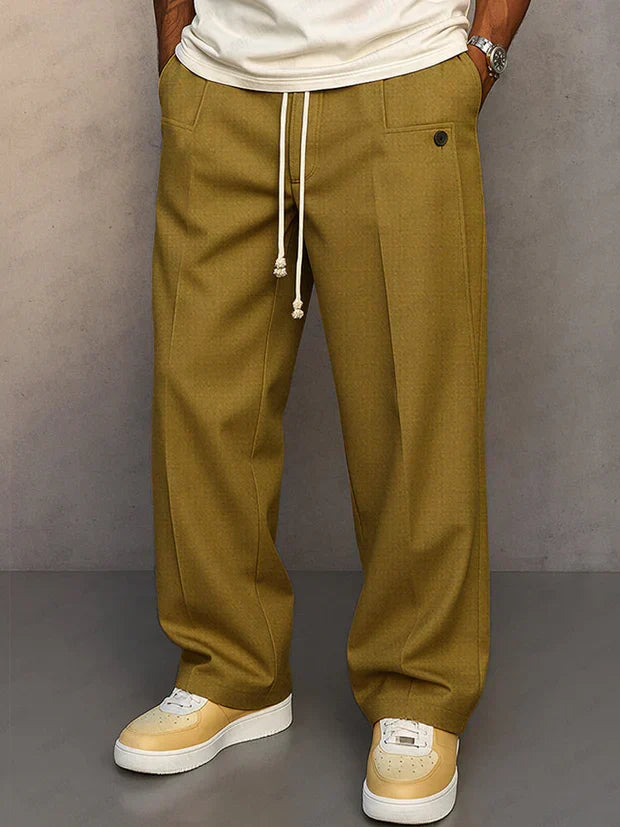 Stylish men's drawstring trousers, adjustable for a modern, versatile look. Ideal for smart casual outfits.