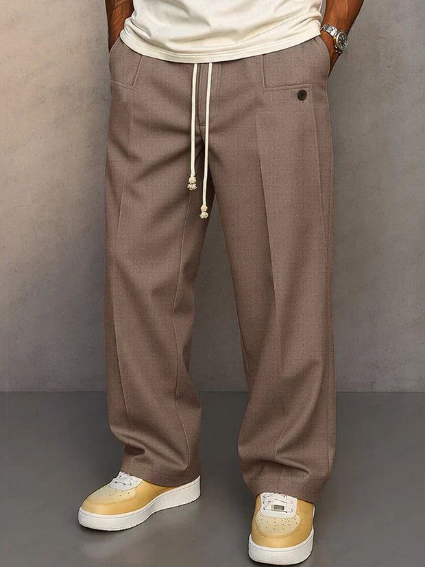 Everyday men's comfortable drawstring pants. Adjustable classic trousers for a relaxed fit & casual style.