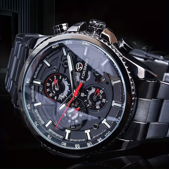 Men's classic automatic metal watch with date display. Elegant, reliable mechanical timepiece for him.