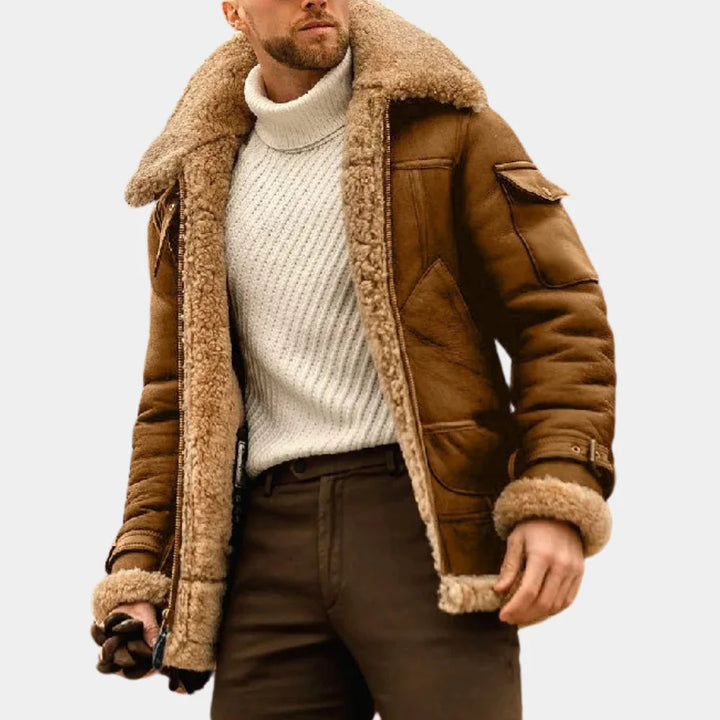 Men's classic aviator winter jacket, warm & rugged outerwear, ideal for cold weather and pilot style.