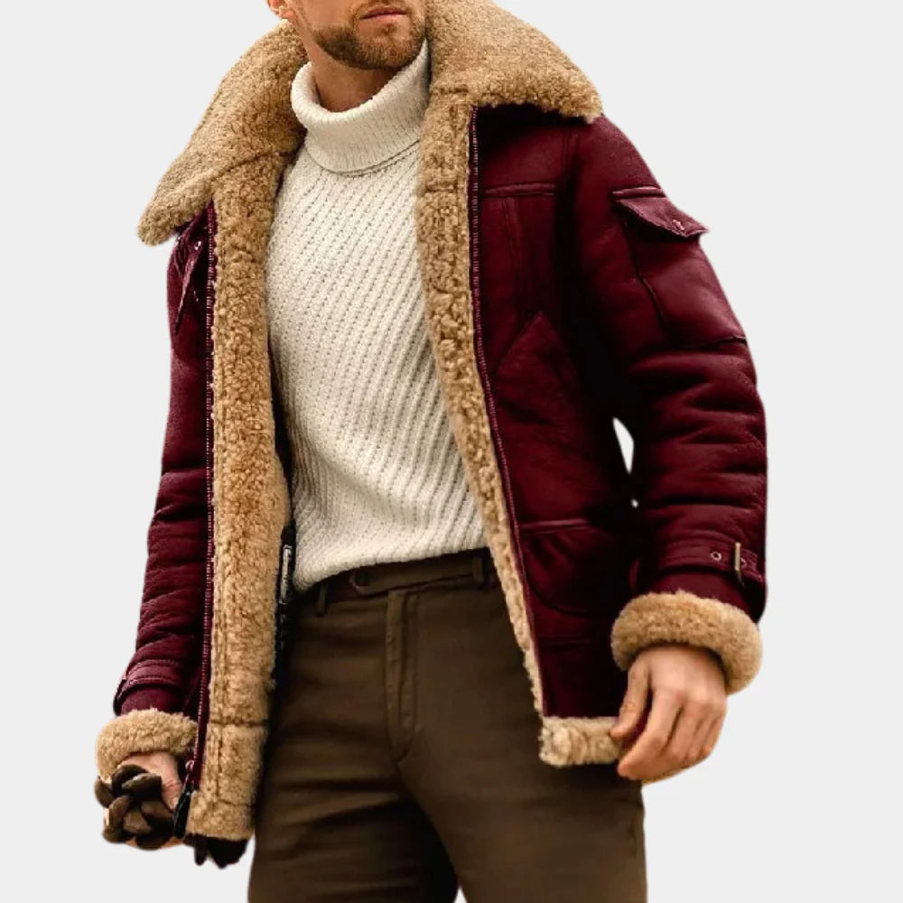 Stylish men's aviator jacket, a modern warm winter coat with classic design for rugged men's fashion.