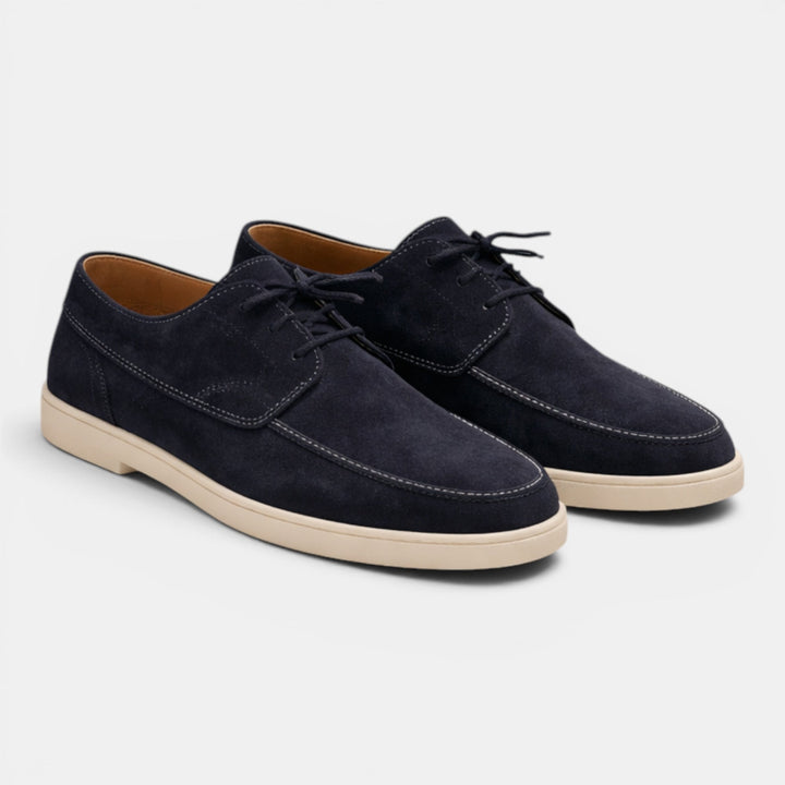 Timeless men's lace-up loafers in beige, a classic design for comfortable summer footwear and smart-casual fashion.