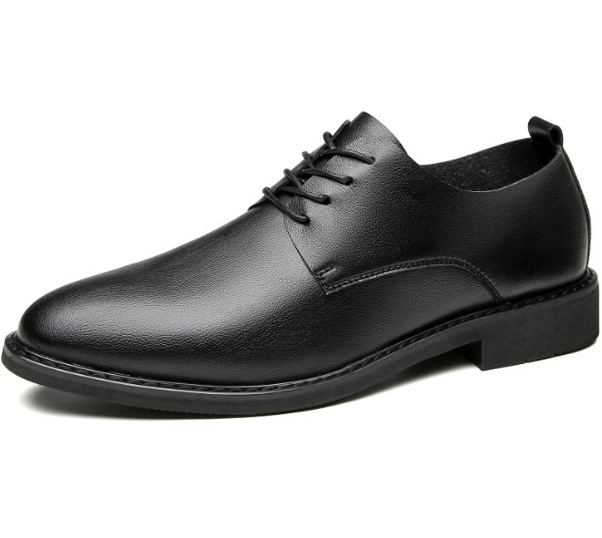 Men's classic black lace-up Oxford dress shoes, perfect for formal events and elegant men's fashion.