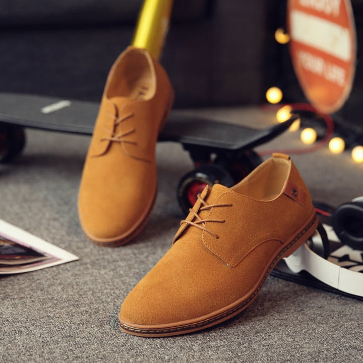 Side profile of men's Classic Oxford dress shoes, sleek leather design, perfect for formal events & office.