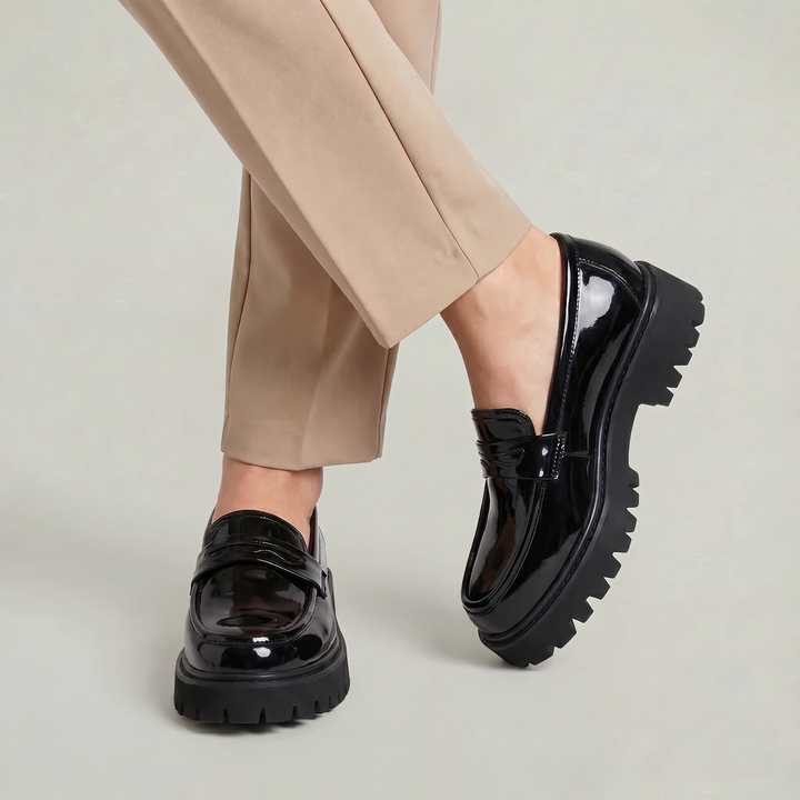 Versatile men's dress shoes: slip-on penny loafers with a chunky platform sole for smart casual to workwear.