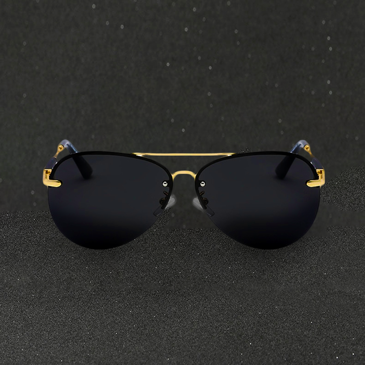 Black polarized aviator sunglasses for men, offering UV protection & anti-glare. Classic fashion eyewear accessory.