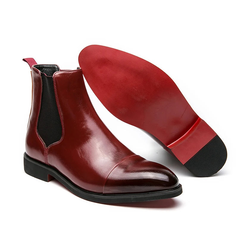 Classic men's brown slip-on Chelsea boots with a sleek cap toe design. Comfortable and smart casual footwear for men.