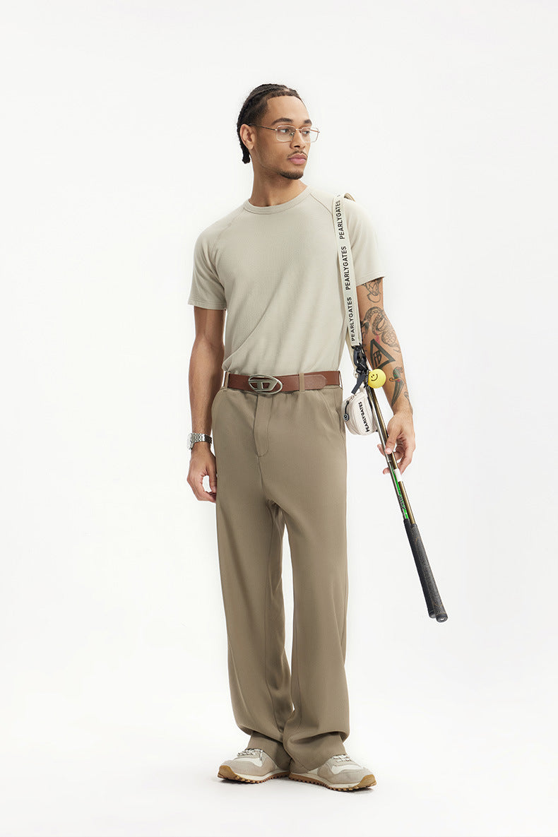 Men's classic black wide leg dress pants, tailored relaxed fit with a high waist for effortless style and comfort.