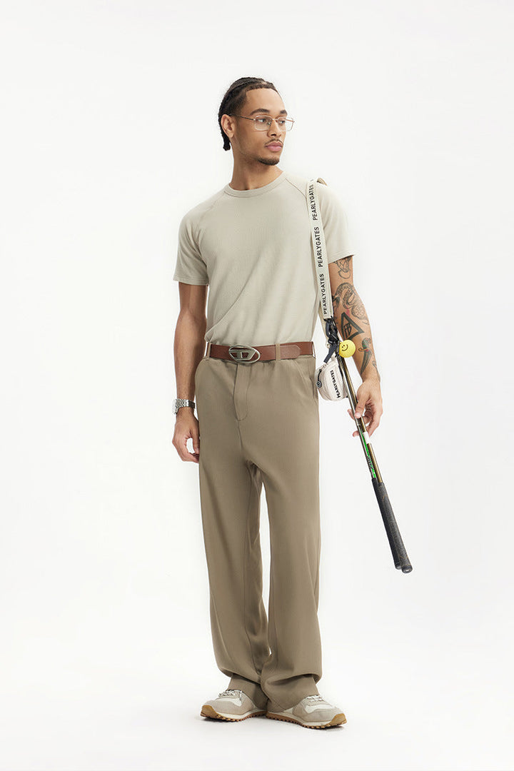 Men's classic black wide leg dress pants, tailored relaxed fit with a high waist for effortless style and comfort.