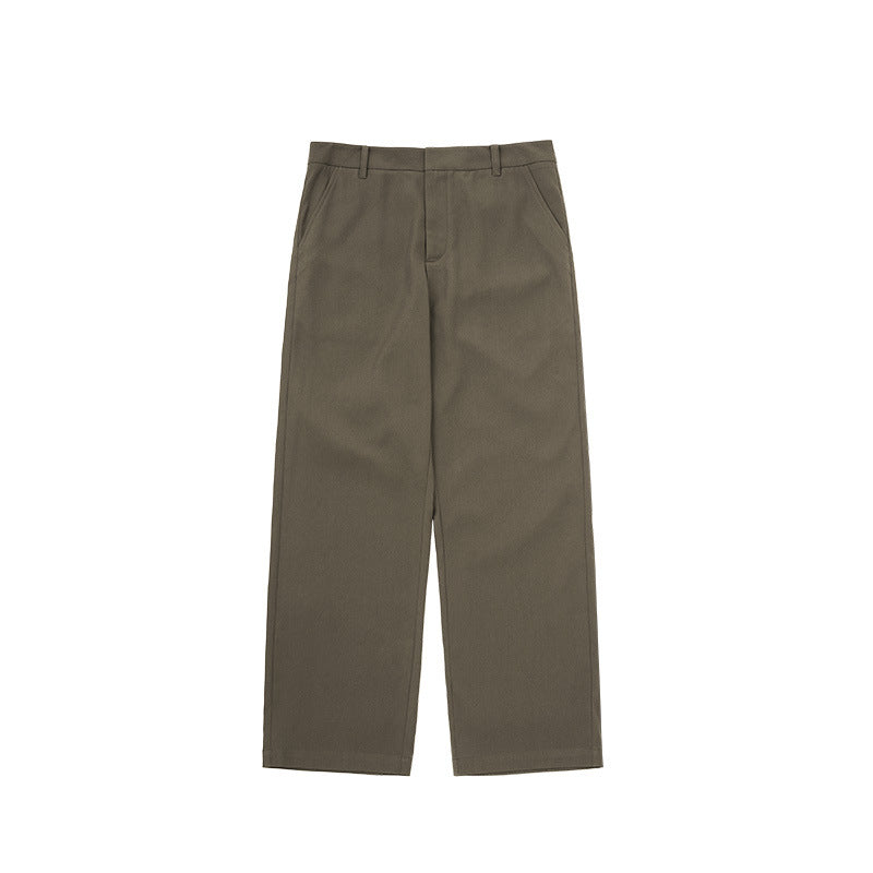 Stylish olive green men's wide leg chinos, a modern take on comfort pants for versatile fashion.
