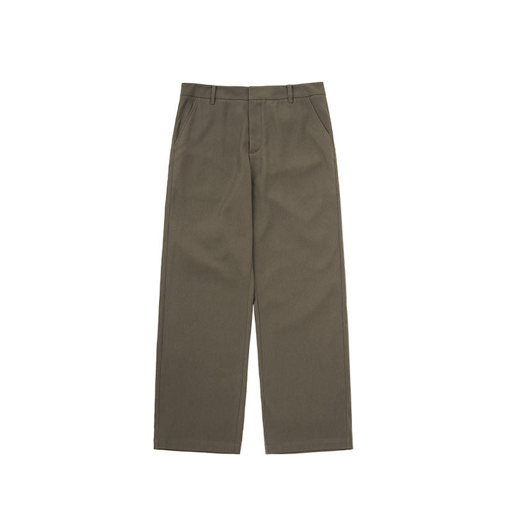 Stylish olive green men's wide leg chinos, a modern take on comfort pants for versatile fashion.