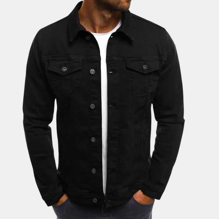 Timeless men's denim jacket in classic blue, essential outerwear for casual fashion & everyday comfort.