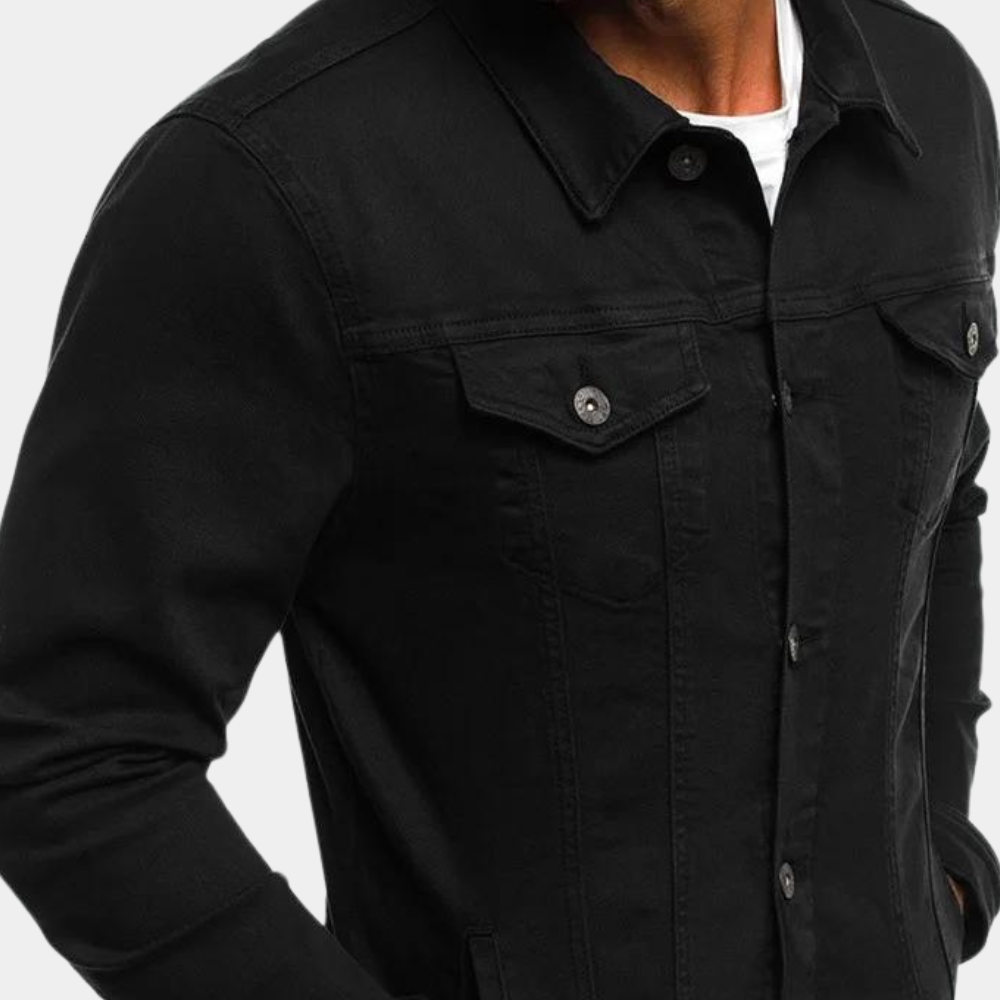 Classic men's denim jacket, timeless blue denim, versatile casual outerwear, regular fit for comfort.