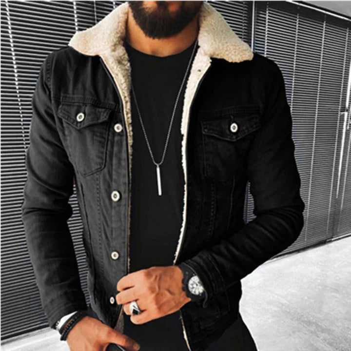 Timeless men's denim jacket, classic fit with button front closure. Durable outerwear for everyday comfort & urban style.