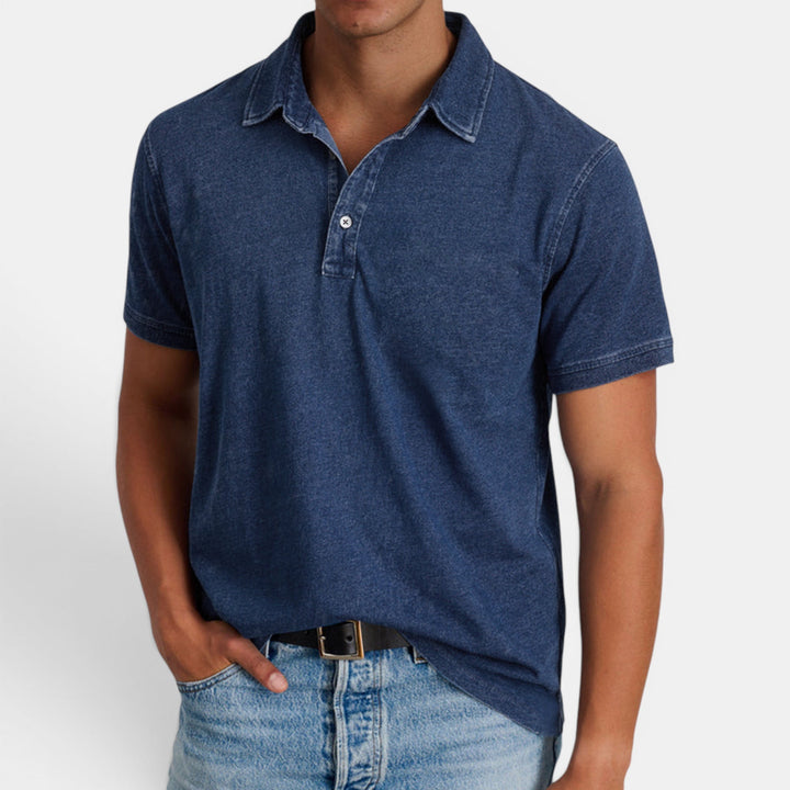 Men's short sleeve polo shirt with button collar, classic design. Effortless style for all-day comfort.