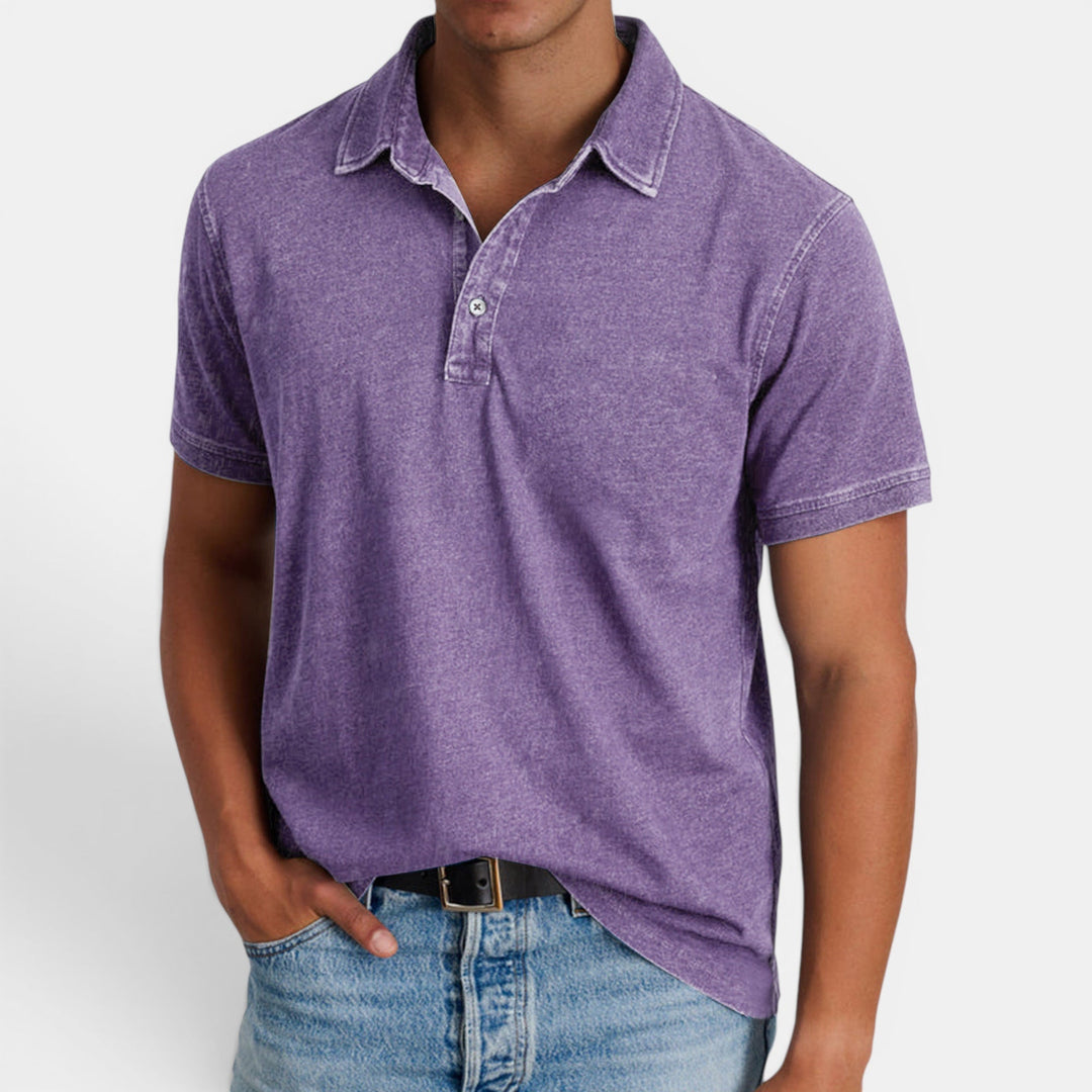 Collection of men's classic polo shirts in various colors, short sleeve, button collar, versatile.