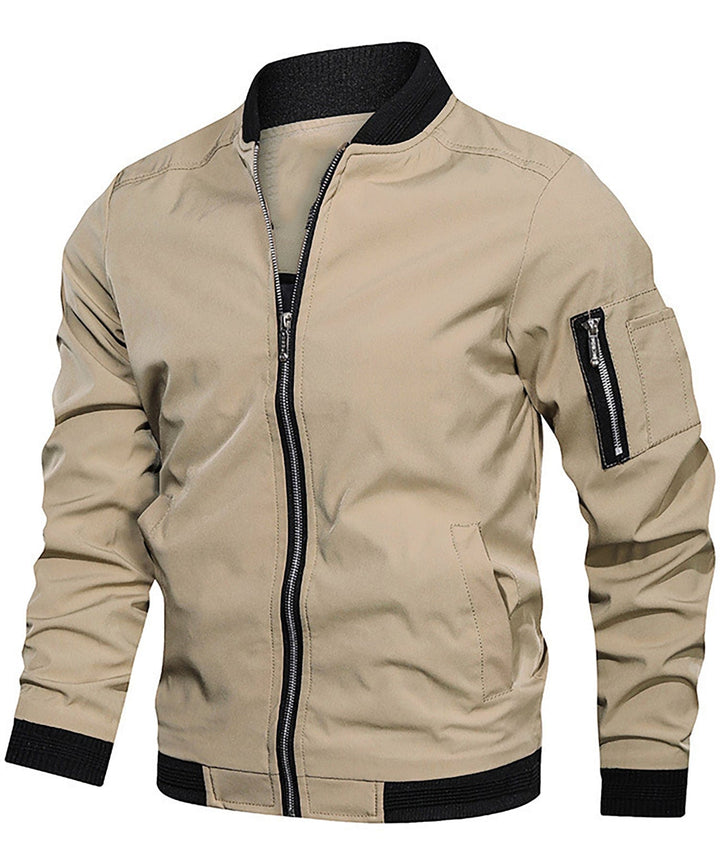 Versatile men's bomber jacket with a sleeve zip pocket, ideal for everyday wear and spring.