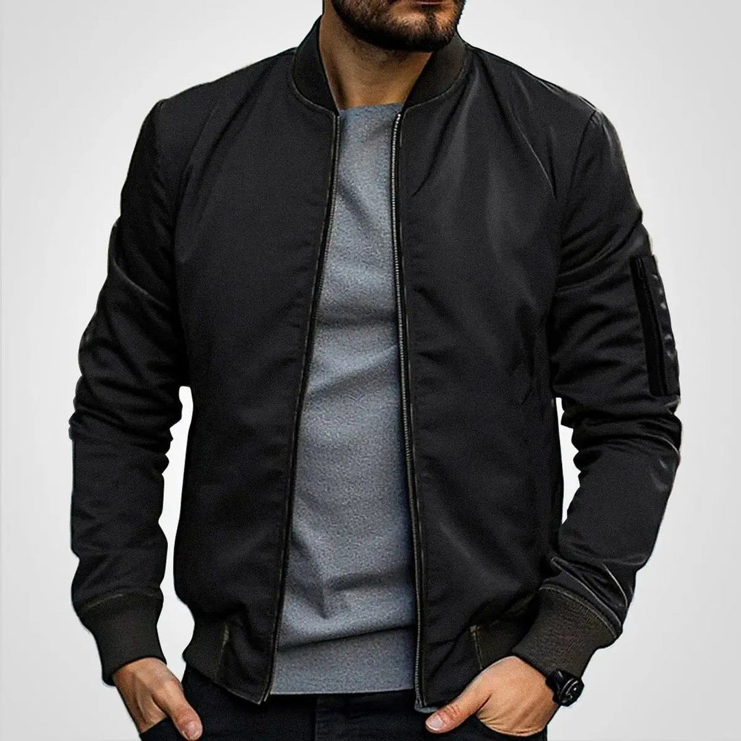 Men's classic bomber jacket with zip-up flight style & ribbed collar. Versatile casual outerwear.