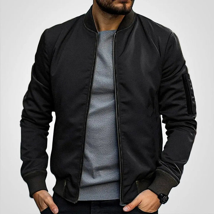Men's classic bomber jacket with zip-up flight style & ribbed collar. Versatile casual outerwear.