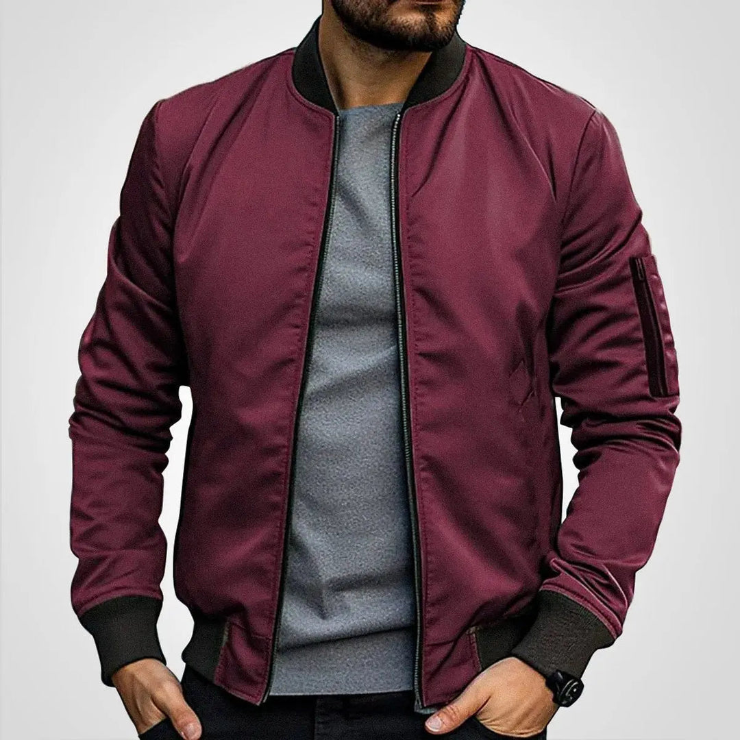 Versatile men's bomber jacket in classic flight style. Zip-up design with ribbed collar. Everyday casual fashion.