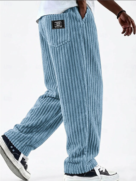 Men's classic brown corduroy trousers, relaxed fit for everyday comfort & vintage style.