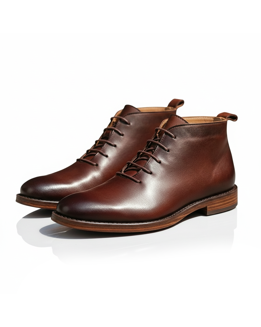 Men's classic brown leather lace-up ankle boots - Charlie style