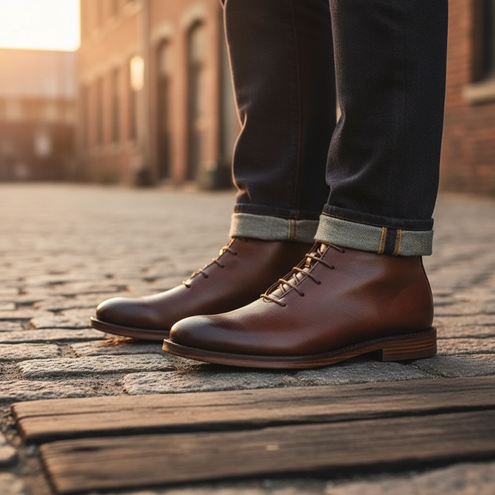 Elegant Charlie men's ankle boots in rich brown leather