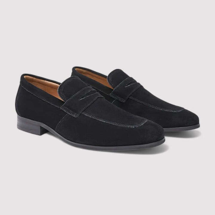 Men's classic brown leather penny loafers for smart casual and business attire. Stylish & comfortable men's dress shoes.