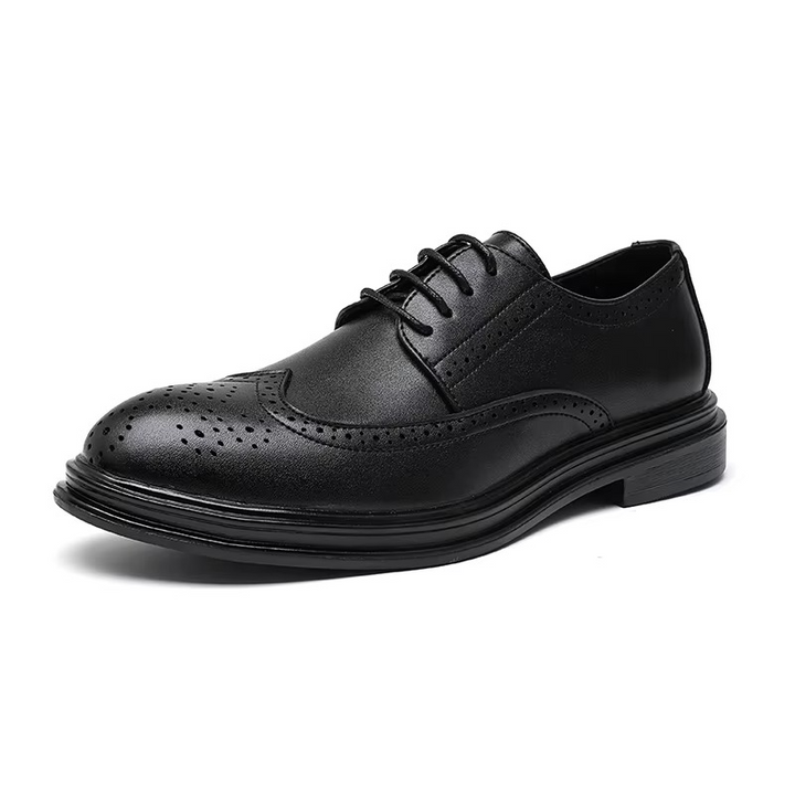 Elegant men's genuine leather dress shoes with wingtip brogue detailing, perfect for formal events.