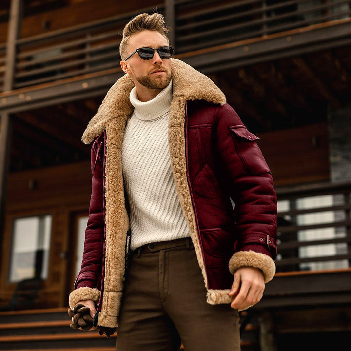 Durable men's aviator winter coat, featuring luxurious shearling for superior warmth and classic fashion style.