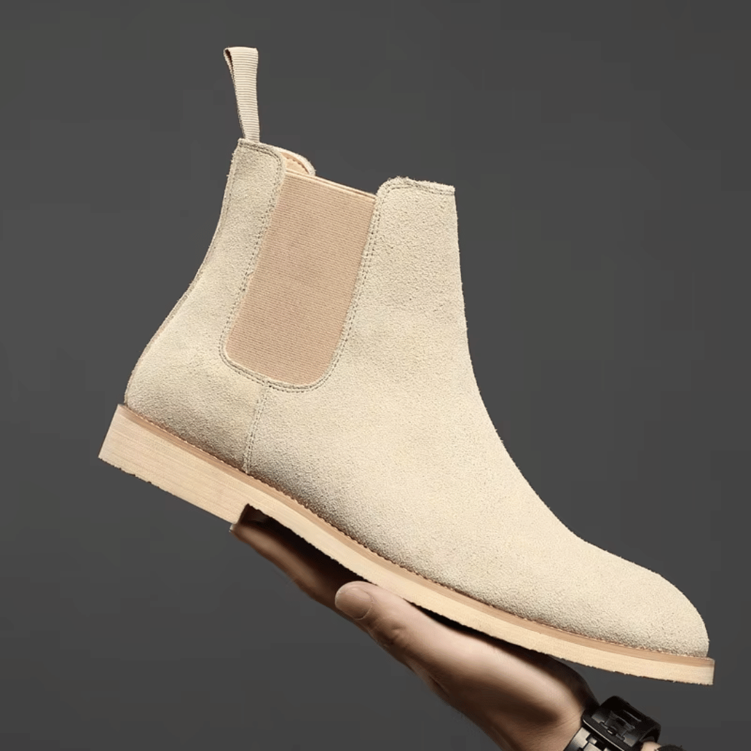 Men's classic brown suede ankle Chelsea boots, slip-on design for easy wear.