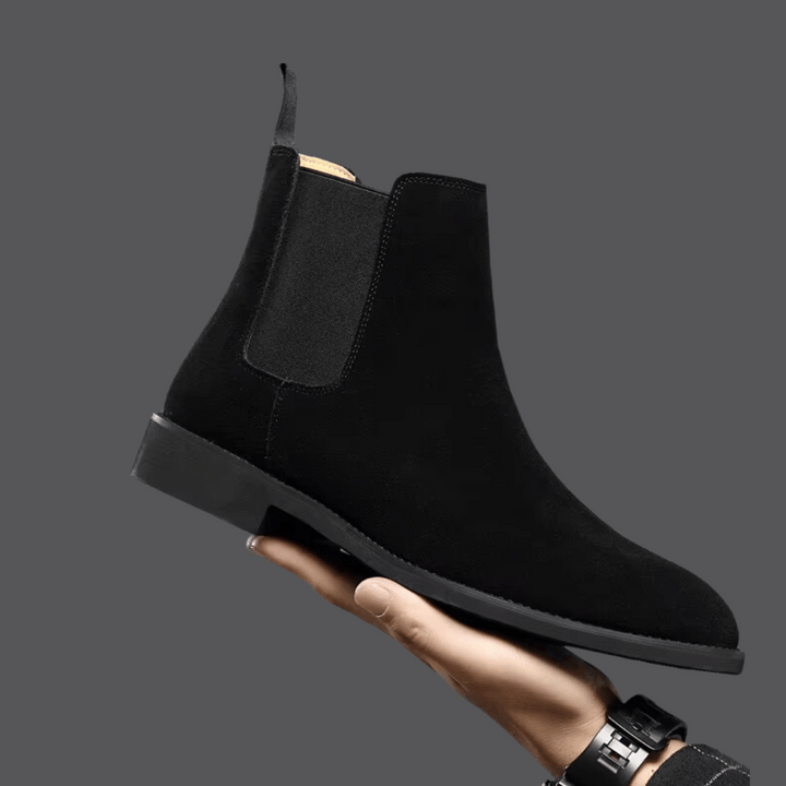 Stylish men's tan suede Chelsea boots, perfect for smart-casual fashion.