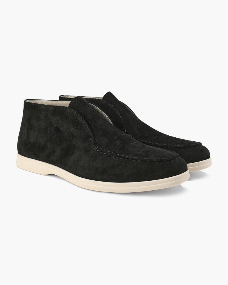 Stylish men's navy suede loafers, comfortable smart casual footwear.