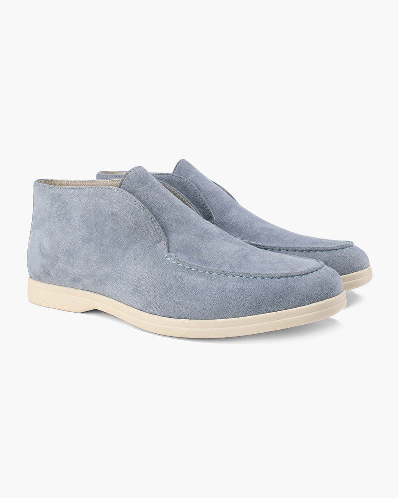 Men's desert tan suede loafers, offering a relaxed yet polished look.