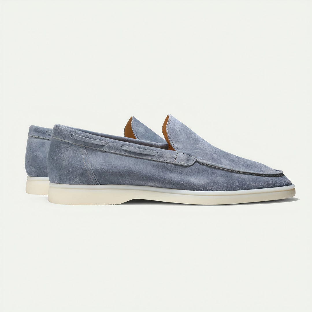 Comfortable men's navy suede loafers, versatile slip-on shoes for everyday style