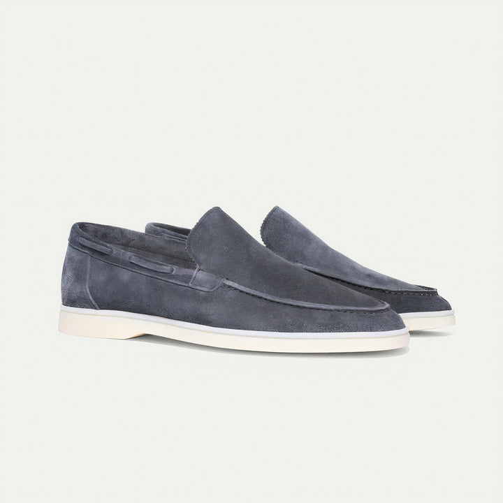 Stylish men's charcoal suede slip-on shoes, perfect for smart casual occasions
