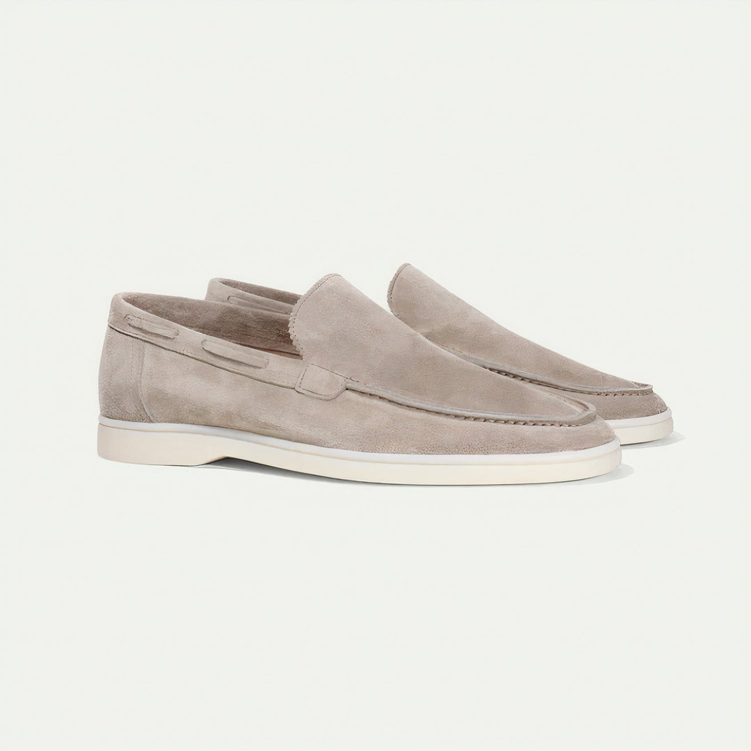 Front view of men's black suede loafers, a timeless addition to any wardrobe