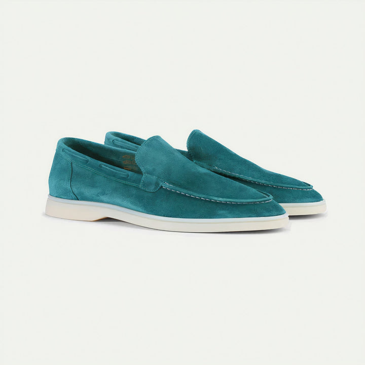 Men's casual suede loafers in a rich cognac color, combining comfort and sophistication