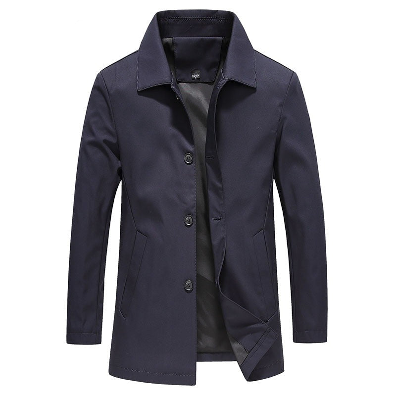 Stylish men's button-down collared jacket, perfect transitional outerwear for comfort & smart fashion.