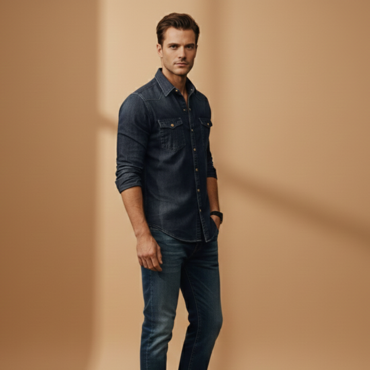 Stylish men's long sleeve casual wear denim shirt with a classic fit.