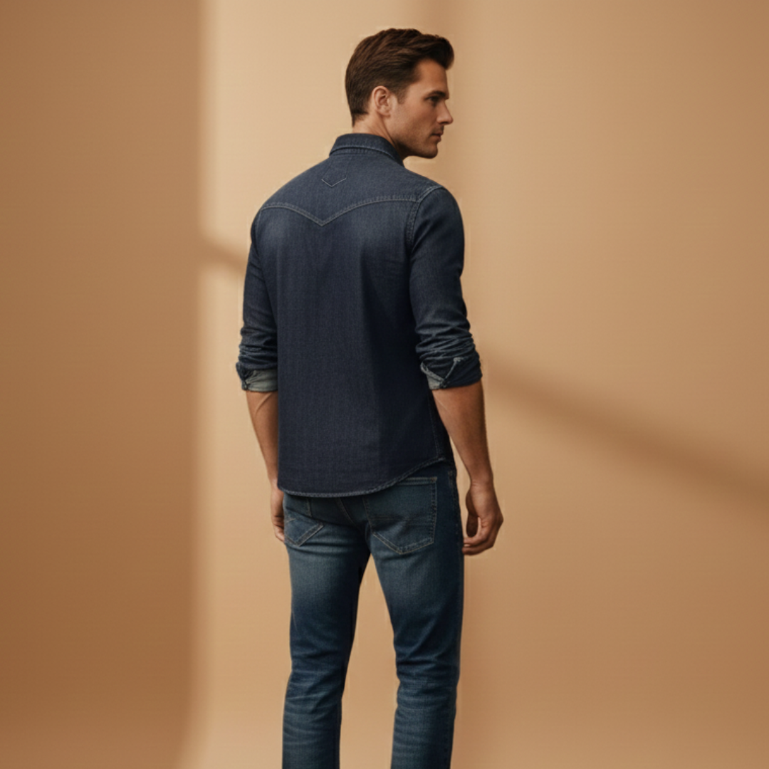 Comfortable and timeless men's long sleeve denim shirt for everyday style.