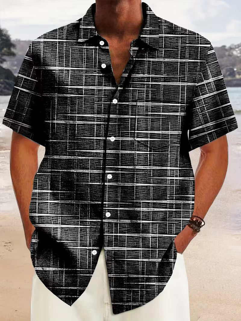 Stylish men's green short sleeve button-down shirt, ideal for vacation, beachwear, or casual summer outings.