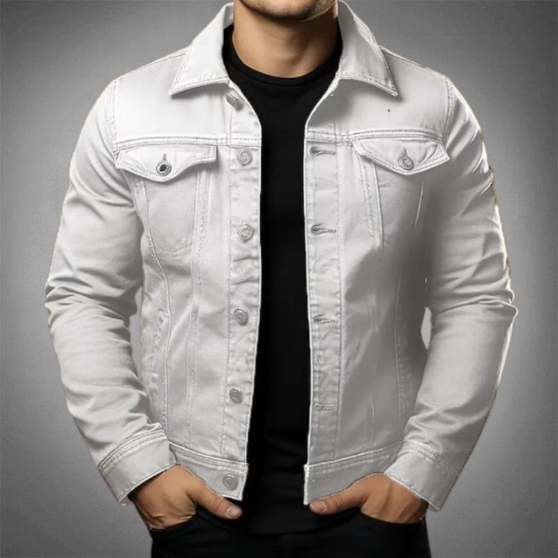 White men's classic button-up jacket, a timeless fashion piece for versatile casual outfits.