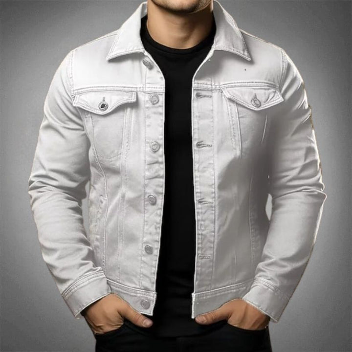 White men's classic button-up jacket, a timeless fashion piece for versatile casual outfits.