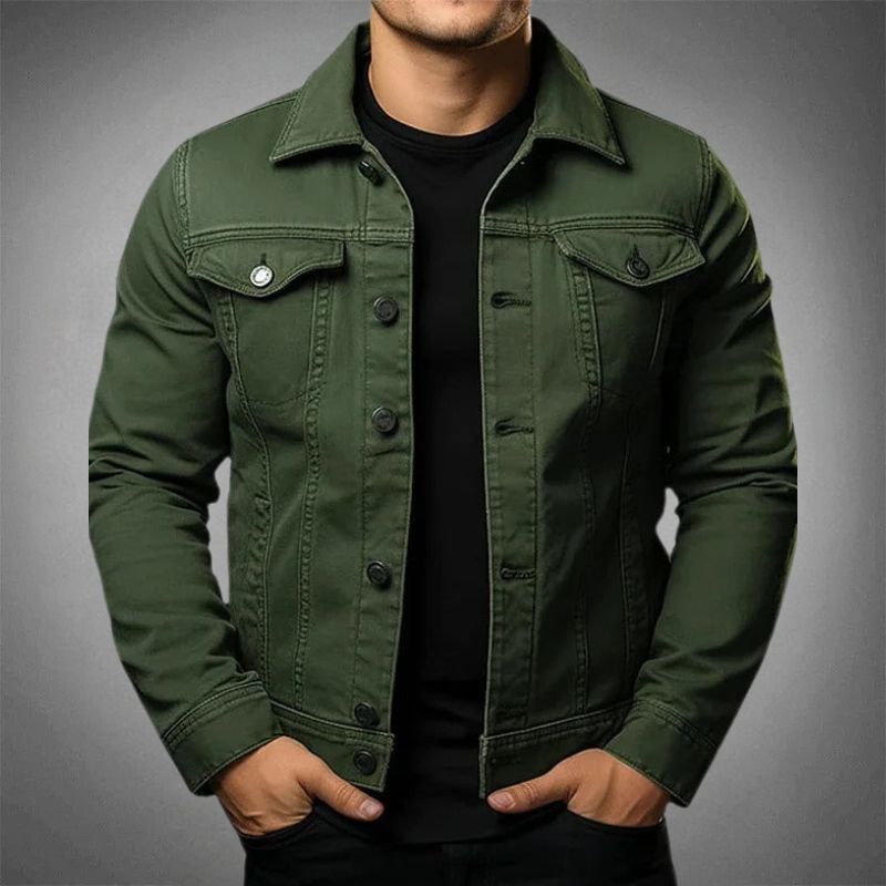 Blue men's casual button-up jacket, featuring a classic style for everyday fashion.