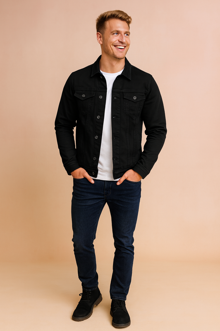 Versatile men's casual button-up jacket with front pockets, perfect for layering and men's fashion.