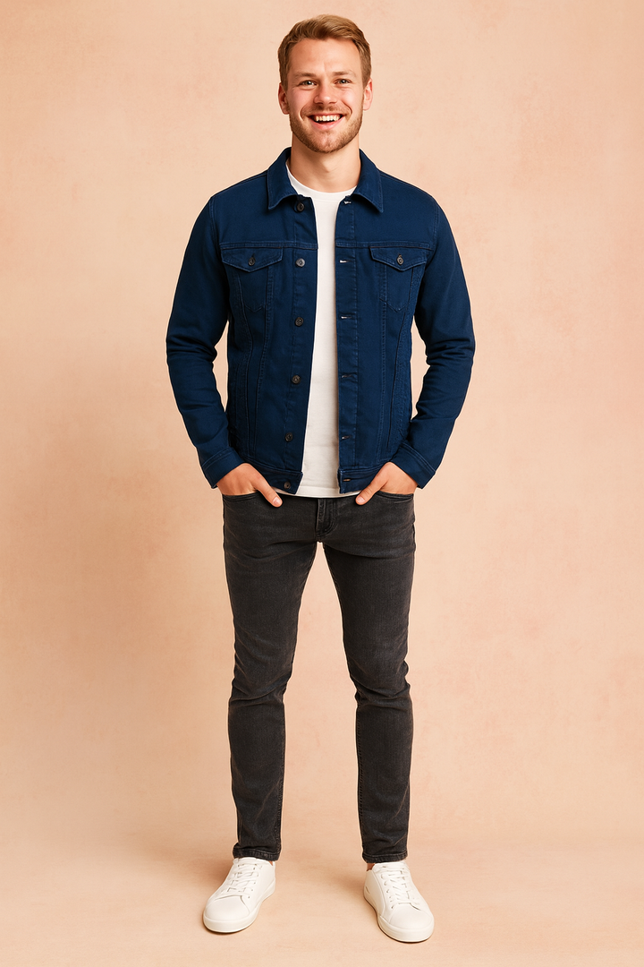 Stylish men's outerwear: a classic button-up jacket with functional front pockets for a polished look.