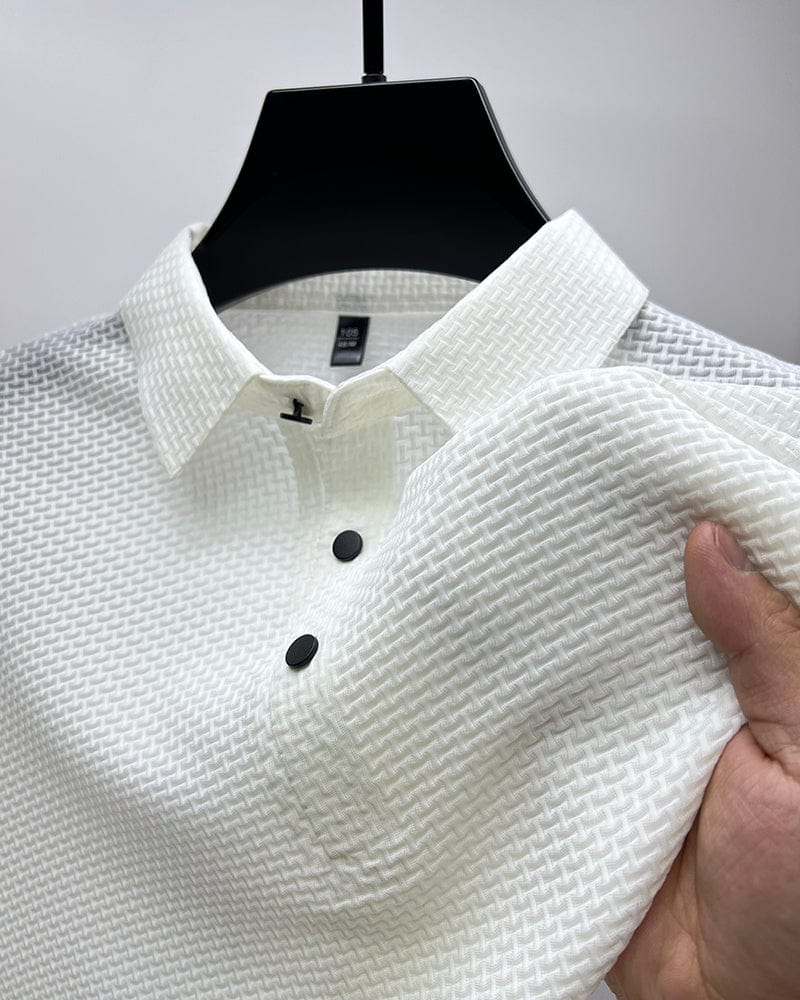 Comfortable men's polo shirt with a classic button-up collar. Ideal short sleeve top for versatile style.