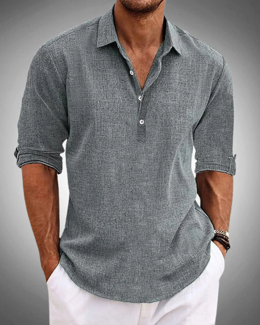 Men's casual short-sleeve button-up shirt. Classic design, perfect summer top for effortless style & smart casual fashion.